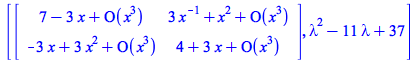 [Matrix(%id = 18446744078322835606), `+`(`*`(`^`(lambda, 2)), `-`(`*`(11, `*`(lambda))), 37)]