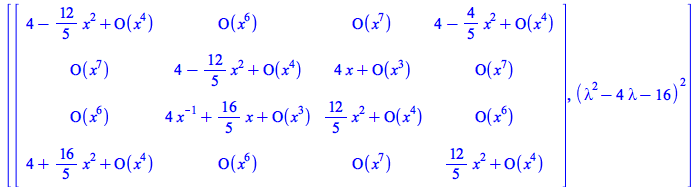 [Matrix(%id = 18446744078322840310), `*`(`^`(`+`(`*`(`^`(lambda, 2)), `-`(`*`(4, `*`(lambda))), `-`(16)), 2))]
