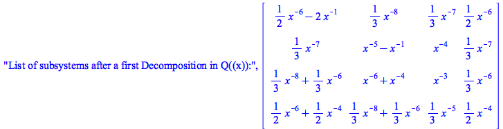 List of subsystems after a first Decomposition in Q((x)):