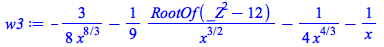 `+`(`-`(`/`(`*`(`/`(3, 8)), `*`(`^`(x, `/`(8, 3))))), `-`(`/`(`*`(`/`(1, 9), `*`(RootOf(`+`(`*`(`^`(_Z, 2)), `-`(12))))), `*`(`^`(x, `/`(3, 2))))), `-`(`/`(`*`(`/`(1, 4)), `*`(`^`(x, `/`(4, 3))))), `-...