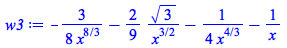 `+`(`-`(`/`(`*`(`/`(3, 8)), `*`(`^`(x, `/`(8, 3))))), `-`(`/`(`*`(`/`(2, 9), `*`(`^`(3, `/`(1, 2)))), `*`(`^`(x, `/`(3, 2))))), `-`(`/`(`*`(`/`(1, 4)), `*`(`^`(x, `/`(4, 3))))), `-`(`/`(1, `*`(x))))