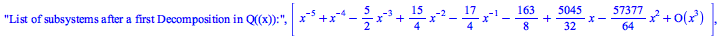 List of subsystems after a first Decomposition in Q((x)):