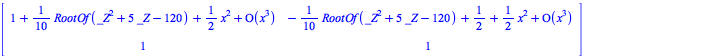 The first few terms of the transformation P in C((x)):