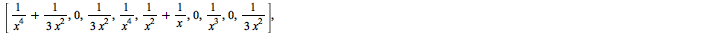 A := rtable(1 .. 9, 1 .. 9, [[`+`(`/`(1, `*`(`^`(x, 4))), `-`(`/`(1, `*`(x)))), `+`(`-`(`/`(`*`(`/`(1, 3)), `*`(`^`(x, 2))))), `+`(`/`(1, `*`(`^`(x, 4))), `-`(`/`(`*`(`/`(1, 3)), `*`(`^`(x, 2)))), `-`...